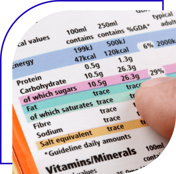 Finger pointing at food Labeling Nutrient Content.