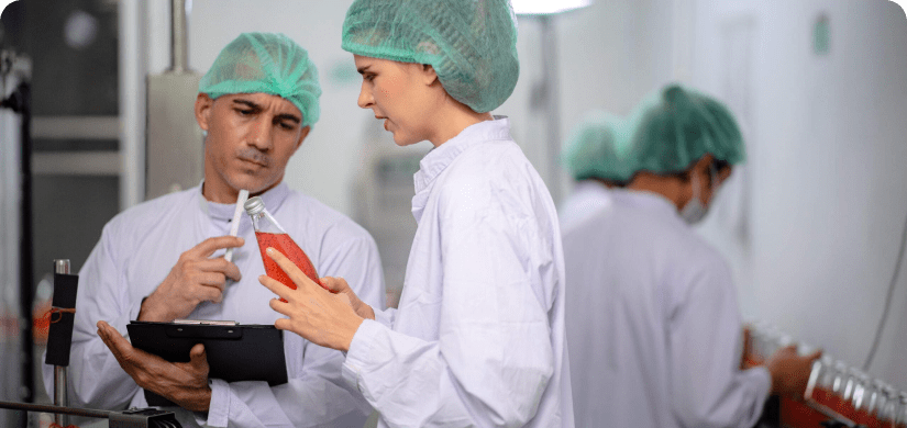 food technician control checking production line of water drink in manufacturing factory.