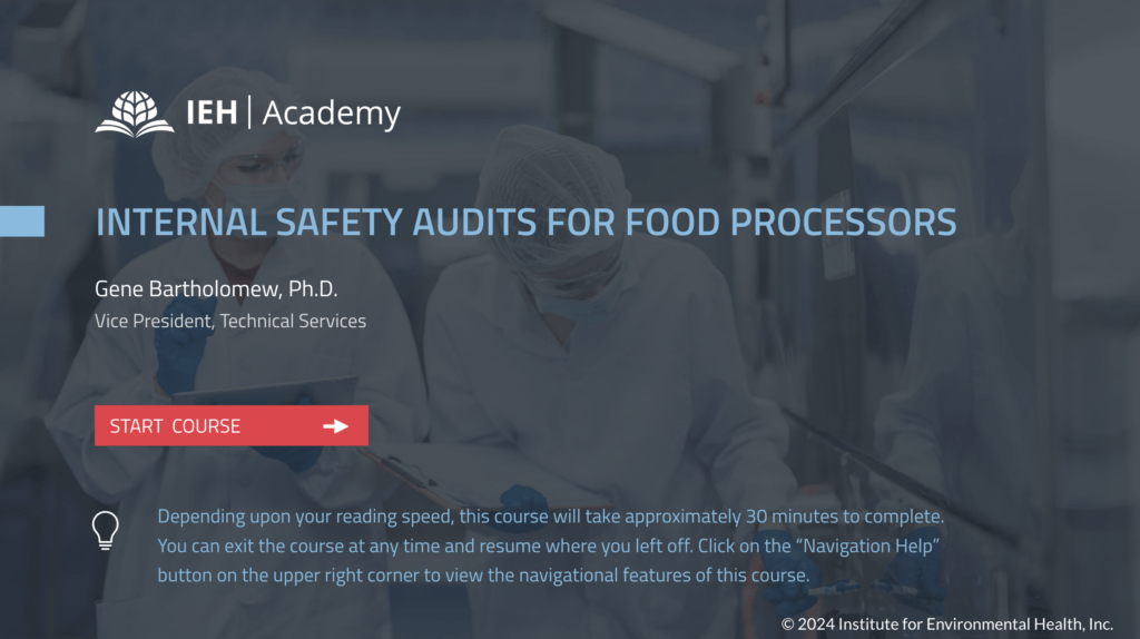 Screenshot One for Internal Safety Audits for Food Processors course.